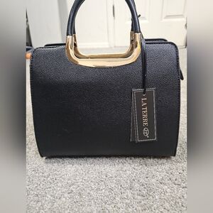 🎁Nwt Gift La Terre Black Satchel with Gold Accents  Women’s Handbag